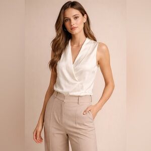 Theory Silk Cream Women’s Sleeveless Top Size S Flowy Quiet Luxury Minimalist